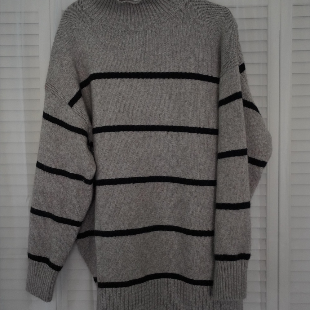Gray Striped Womens Tunic Sweater